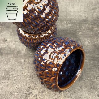 Keramický hnědo-modrý obal s plastickým vzorem na průměr 12 cm